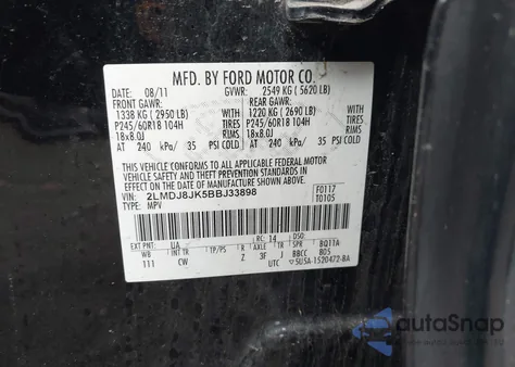 2011 Lincoln Mkx z USA, uszkodzony, nr VIN 2LMDJ8JK5BBJ33898